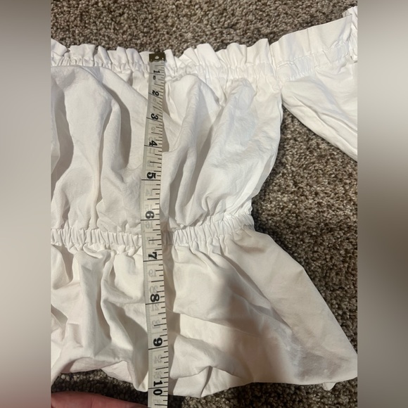 NanaMacs ruffled off the shoulder crop top, white, size large - Picture 10 of 10